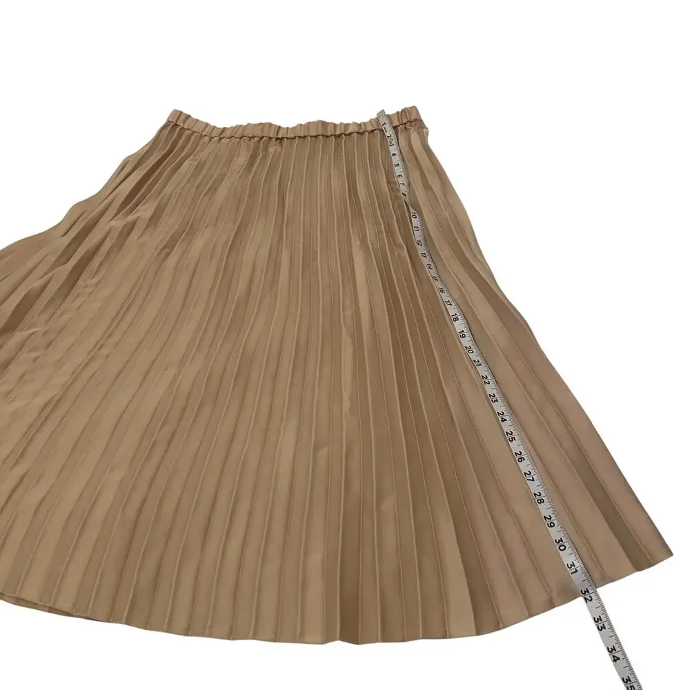 Anne Klein X-Large Beige / Tan Elastic Waistband Beige Pleated Flowy Midi Skirt